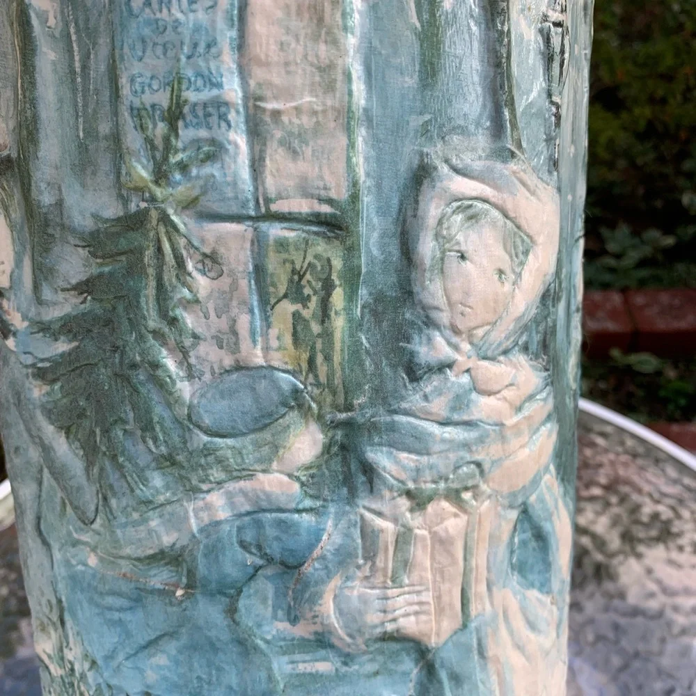 Vintage 3D Embossed Paper Mache Umbrella Holder Stand